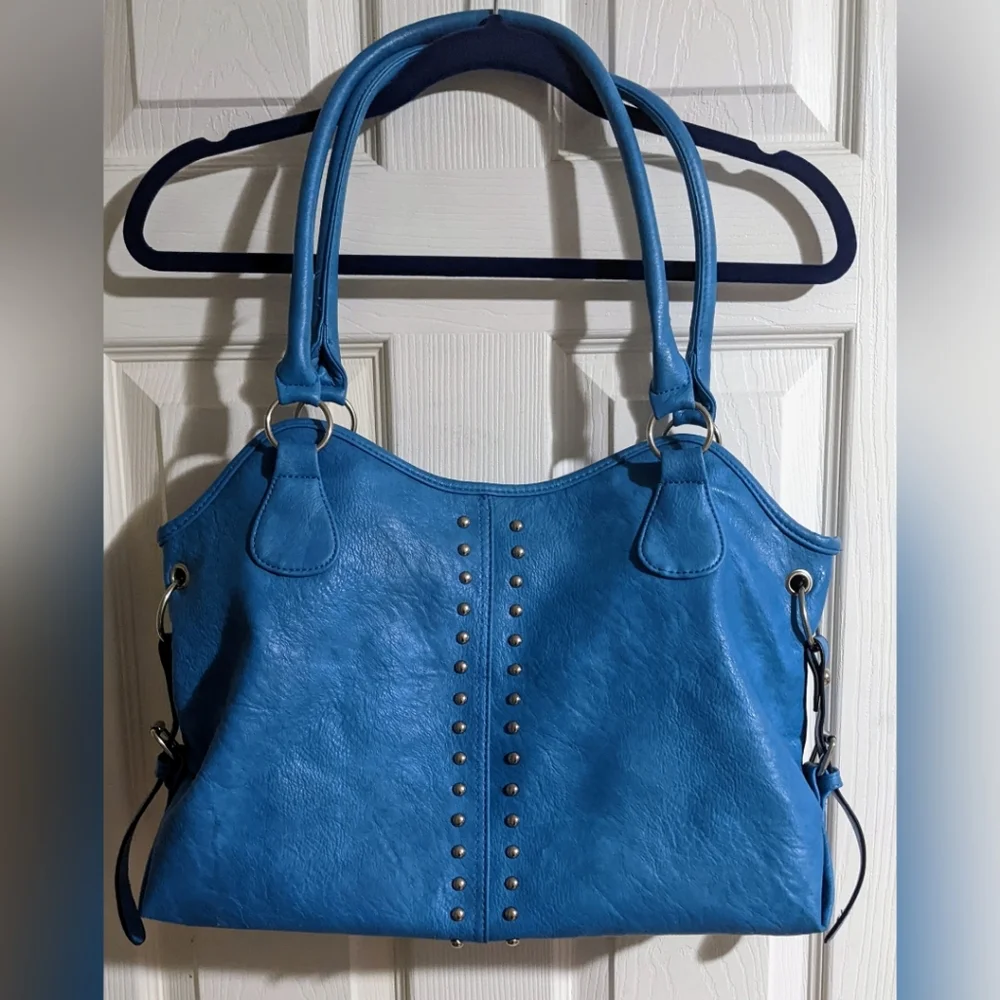 Blue Faux Leather Purse Vegan Studded Y2K Vibrant
